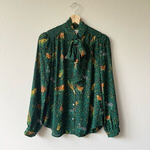 NWT J. Crew Factory Ling Sleeve Jungle Print Bow Top